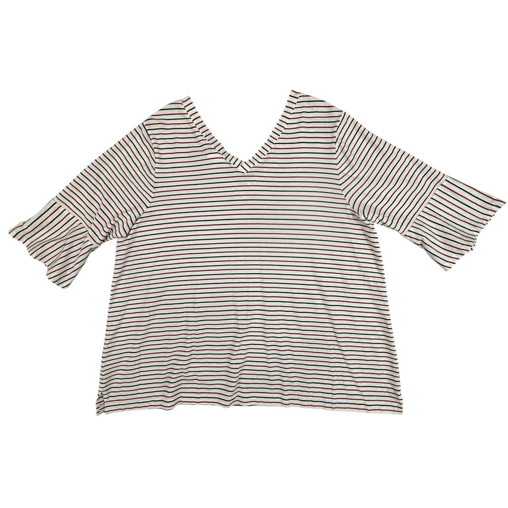 J. Jill Top Women's Extra Large Petite Striped V Neck Flare Sleeve Shirt Comfort